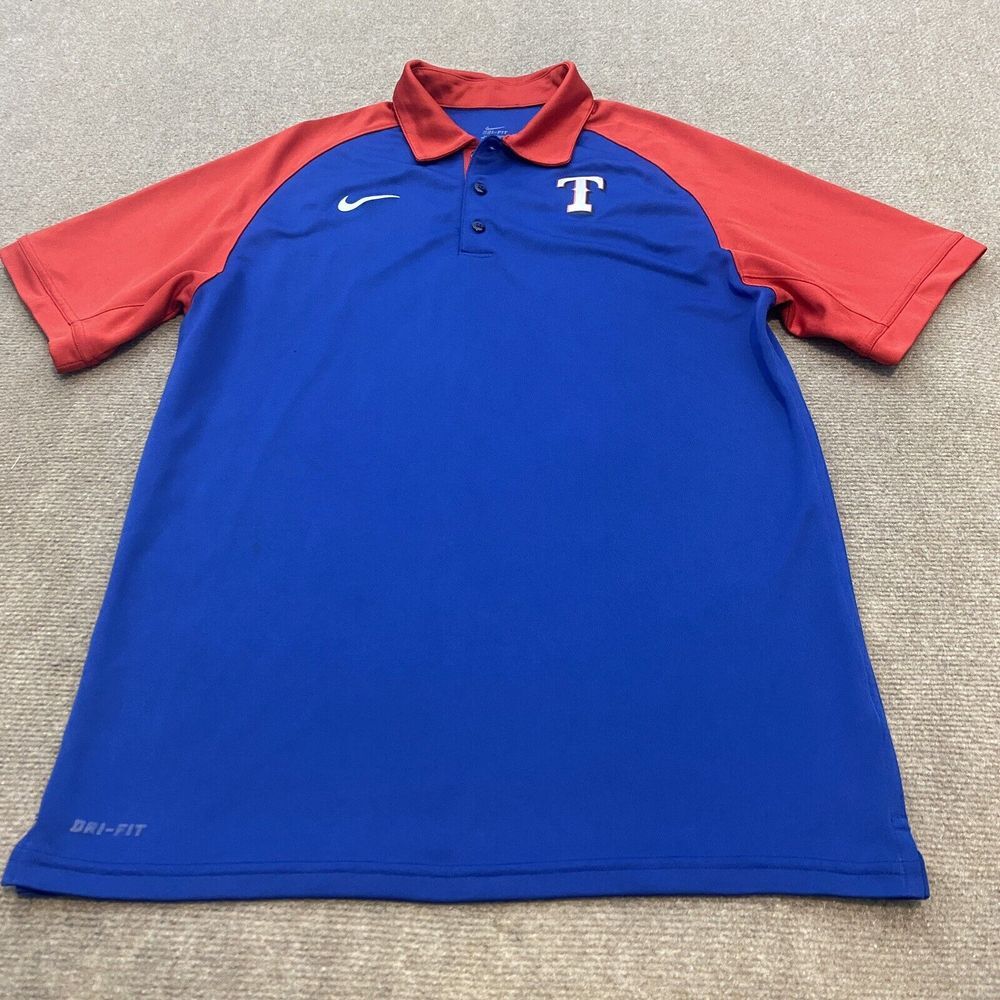 Texas Rangers Polo Shirt Mens Small Blue Red Baseball‎ Logo Short Sleeve Nike